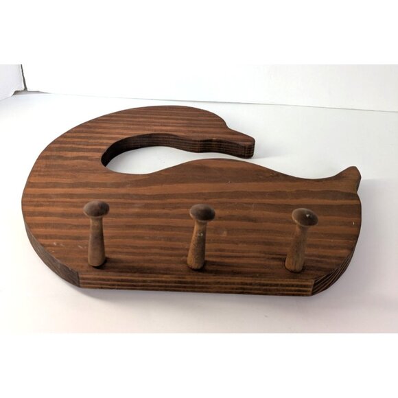 Vintage Handmade Wooden Duck Goose Wall Mounted Hanging Rack 3 Pegs 13x11 - Picture 2 of 5